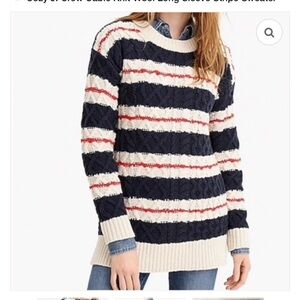 J Crew • Gabby Striped Cable-knit Sweater Tunic in navy cream red - Small